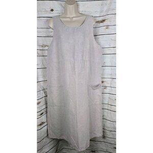 Tropism Natural Beige 100% Linen Dress L Shift Sleeveless Lagenlook Womens
